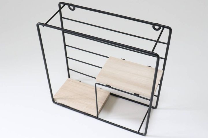 スチール壁掛けインテリア収納（木製棚、正方形）
