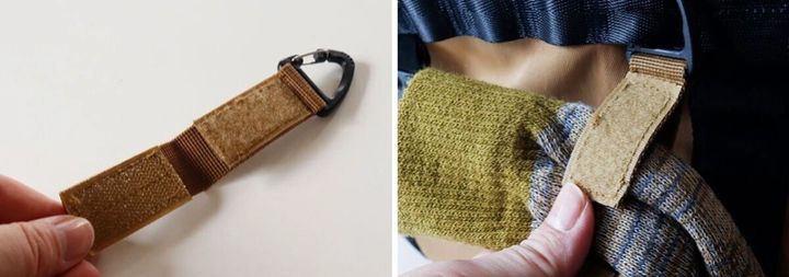 ダイソー カラビナストラップ（三角カン面ファスナー） 使用例