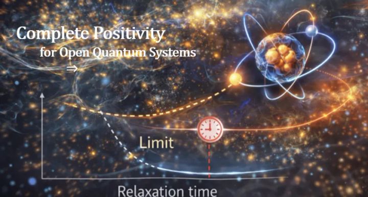 量子力学の20年来の未解決問題に答えを示す理論成果！芝浦工業大学「量子緩和速度の普遍的上限証明」 開放量子系における完全正値性と量子緩和速度の上限を示した概念図