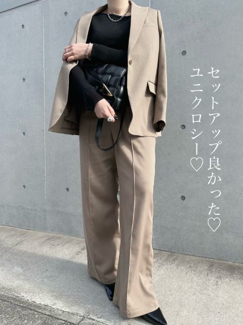 UNIQLO:Cのテーラードジャケットとイージーワイドパンツのコーデ