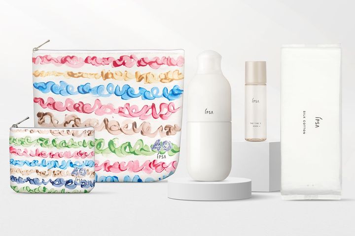 40周年アニバーサリーＭＥキット ￥7,590〜11,550（3月26日より限定発売） ※セット内容／ＭＥ ｎ 現品サイズ、ザ・タイムＲ アクア e 特製サイズ、シルクコットン 50枚入、40周年特製ポーチセット ※写真はセットの一例。※価格はセレクトするアイテムにより異なる。※ＭＥ ｎ、ＭＥ センシティブ ｎのディスペンサーは別売り。