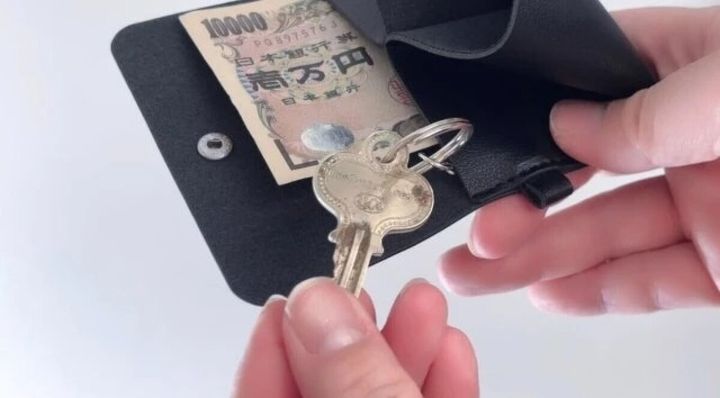 ダイソー レザー調マルチウォレットケース（キーリング付、ベーシック） 使用例 キーリング