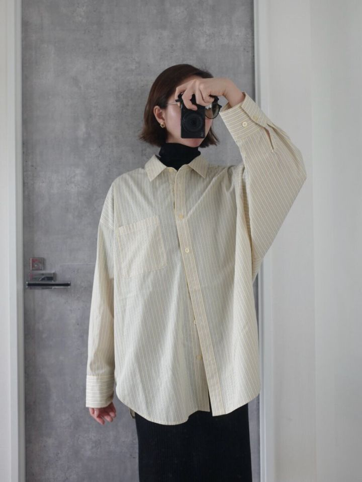 GUドルマンスリーブストライプシャツ XLサイズ丈感