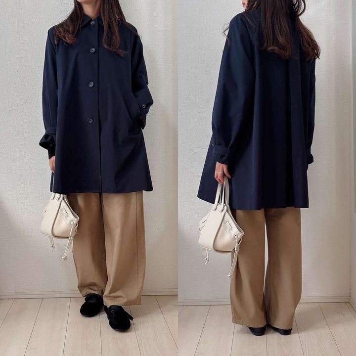 GUバルマカーンAラインハーフコート チノパンコーデ