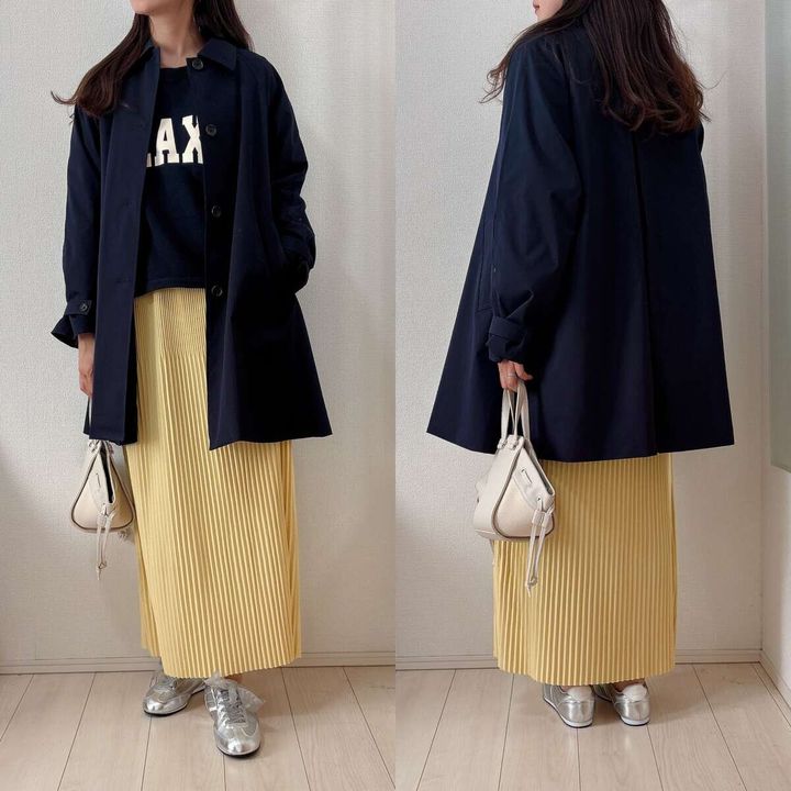 GUバルマカーンAラインハーフコート リブロングスカートコーデ