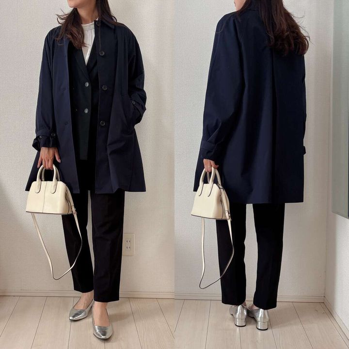 GUバルマカーンAラインハーフコート ジレ×パンツコーデ