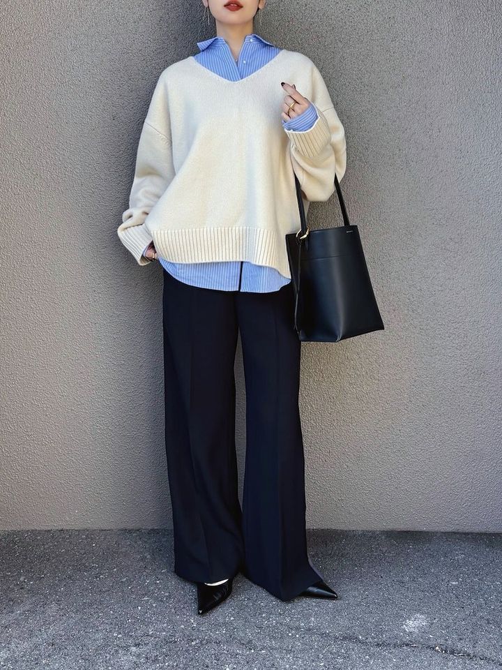 ストライプシャツコーデ1