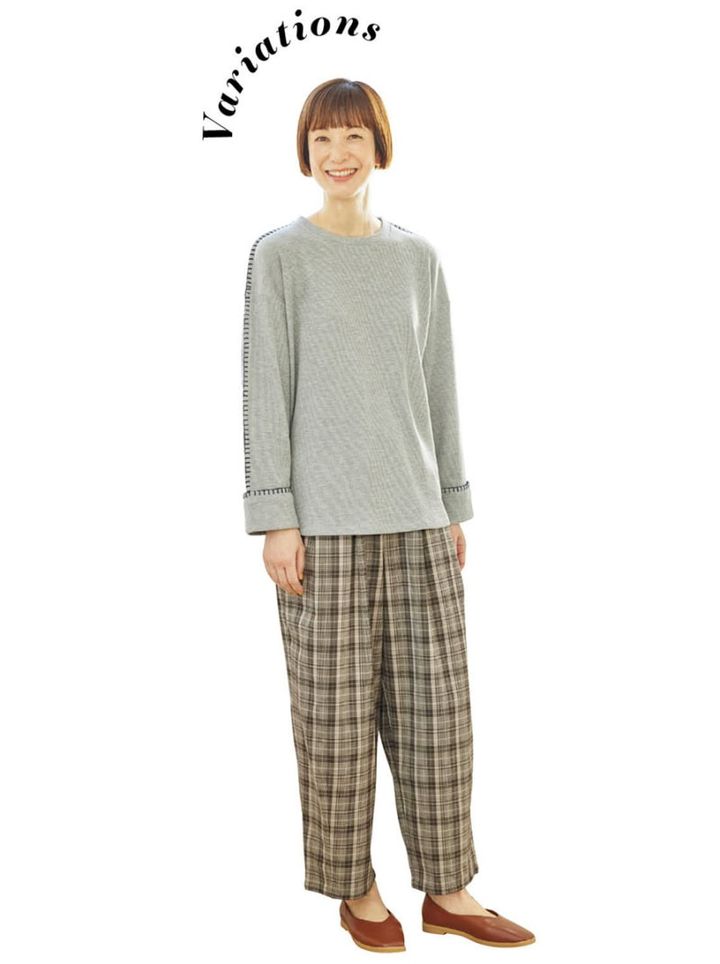 パンツ¥2,420、プルオーバー¥1,419（シーズン リーズン バイ リン アンド レッド／しまむら） 靴（しまむら参考商品）