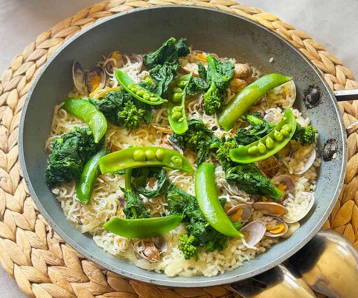 春野菜とあさりとしらすの和風パエリア