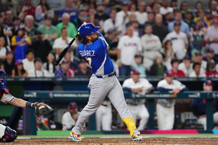 最終回に決勝適時打を放ったエウヘニオ・スアレス（C）Getty Images