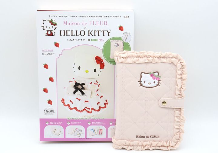 宝島社ムック付録のメゾン ド フルール×ハローキティのいちごマルチケース PINK1