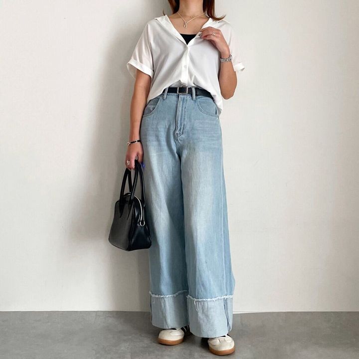 GUドレープシャツとデニムコーデ