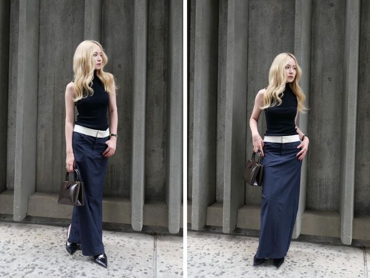 画像: 「Taylor Pencil Skirt」をはいた三條場さん 出典：ガジェス