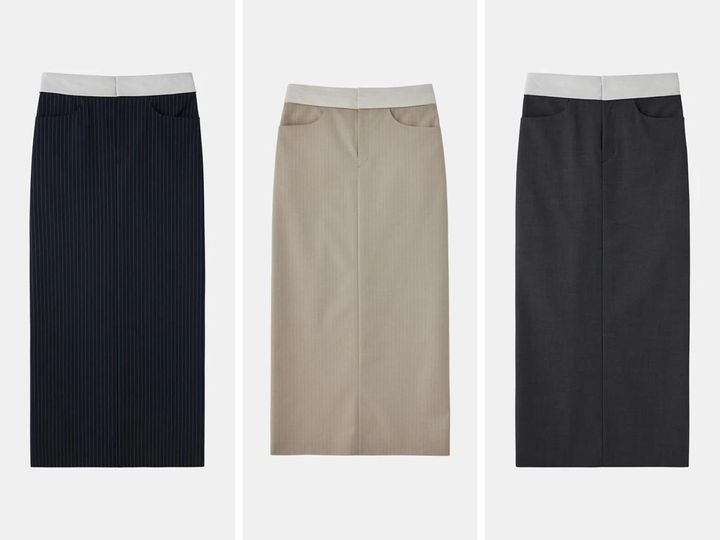 画像: 「Taylor Pencil Skirt」左からNavy（Stripe）、Beige（Stripe）、Navy（Stripe）各￥33,000 出典：ガジェス