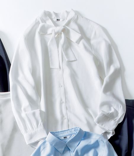 【ユニクロだけでオケージョン】ハレの日もデイリーもボーダレスに着回し！「ボウタイブラウス」のデイリーファッションの画像1