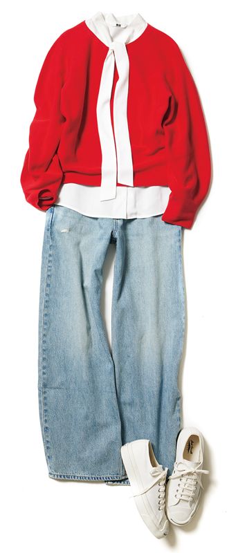 【ユニクロだけでオケージョン】ハレの日もデイリーもボーダレスに着回し！「ボウタイブラウス」のデイリーファッションの画像2