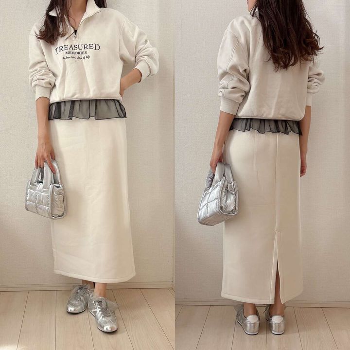 GUブラフィールペプラムキャミソールと白セットアップコーデ