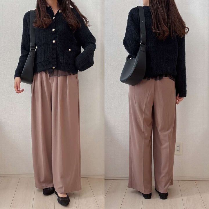 GUブラフィールペプラムキャミソールとツイード風カーデ