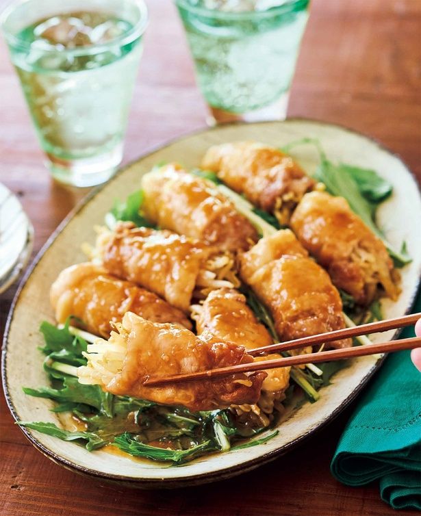 もやしの肉巻きレンジ照り焼き（料理・上島亜紀、撮影・難波雄史） （C）レタスクラブ編集部