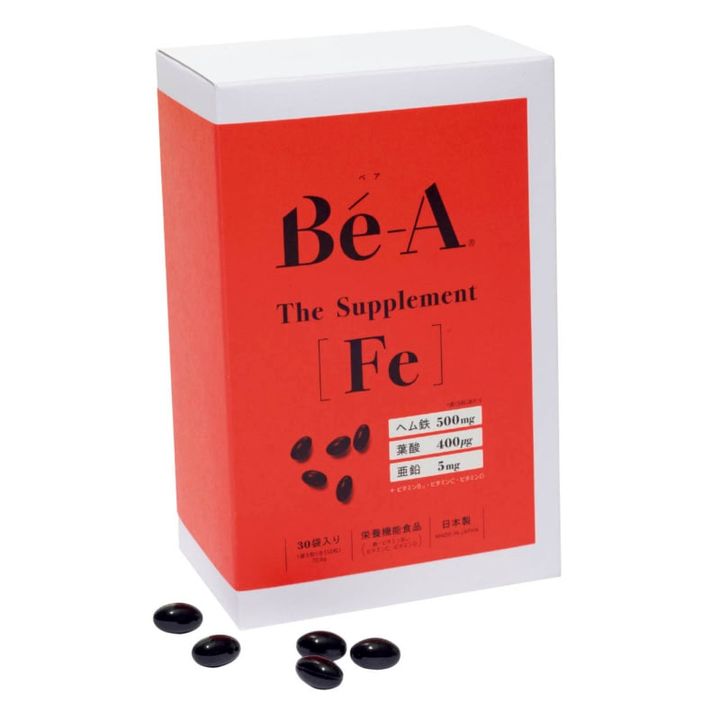 不足しがちな鉄を、体にやさしく吸収率の高いヘム鉄で補給。さらに亜鉛、葉酸、ビタミンなど6種の栄養素を配合。医師監修なのも◎。30包 ￥4,750（ベア）