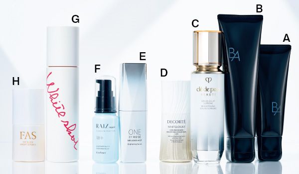 B.A ウォッシュ／B.A クレンジングクリーム／セラムエクラS II／ホワイトロジスト クロノジェネシス ブライトニング コンセントレイト 1.8X／ONE BY KOSÉ メラノショット P／ライースリペア コンセントレーション W＋／ホワイトショット クリアスキンローション／FAS ザ ブラック ブライトセラム II