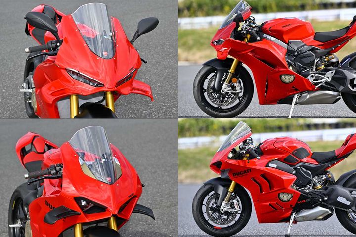 フェアリングの前端をフロントホイールに対して後方にデザインすることで、コーナリングの俊敏性を向上。これはMotoGPマシンからフィードバックされたノウハウのひとつで、サイドから見たときにフロントホイールとの空間が特徴的だ。また新旧を見比べると、新型はフェアリングに空力機能を最大限に一体化した「空力デザインコンセプト」であることがよくわかる