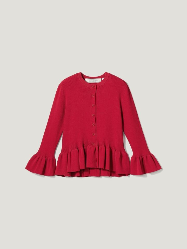 2026gu春大人女性おすすめリブフリルカーディガン