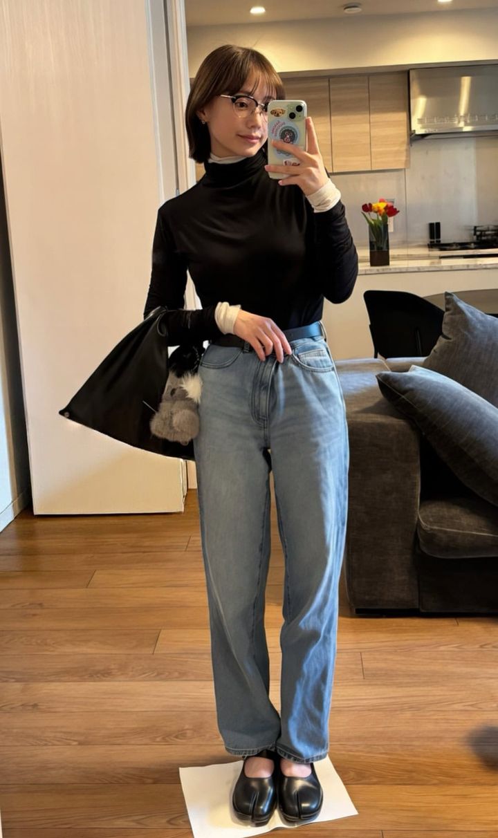 ユニクロコーデ：タートル重ね着