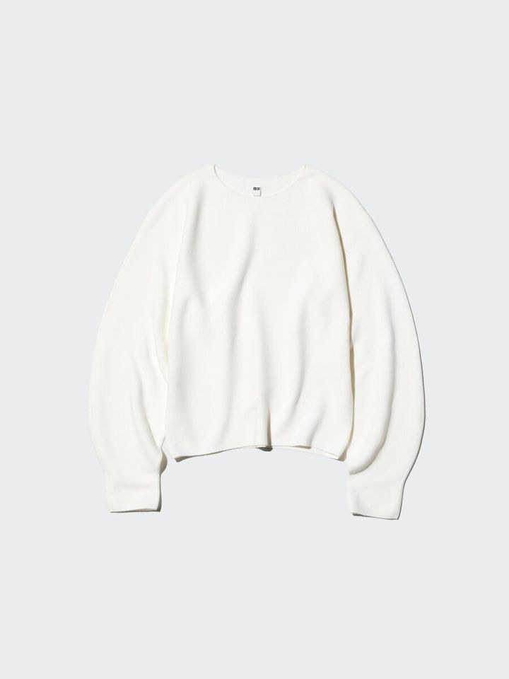 3Dコットンクルーネックボリュームスリーブセーター／01 OFF WHITE