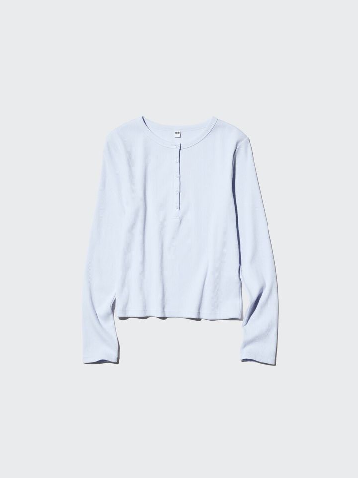 リブヘンリーネックT長袖／60 LIGHT BLUE