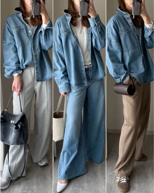 UNIQLO:Cのデニムリラックスシャツジャケットのコーデ