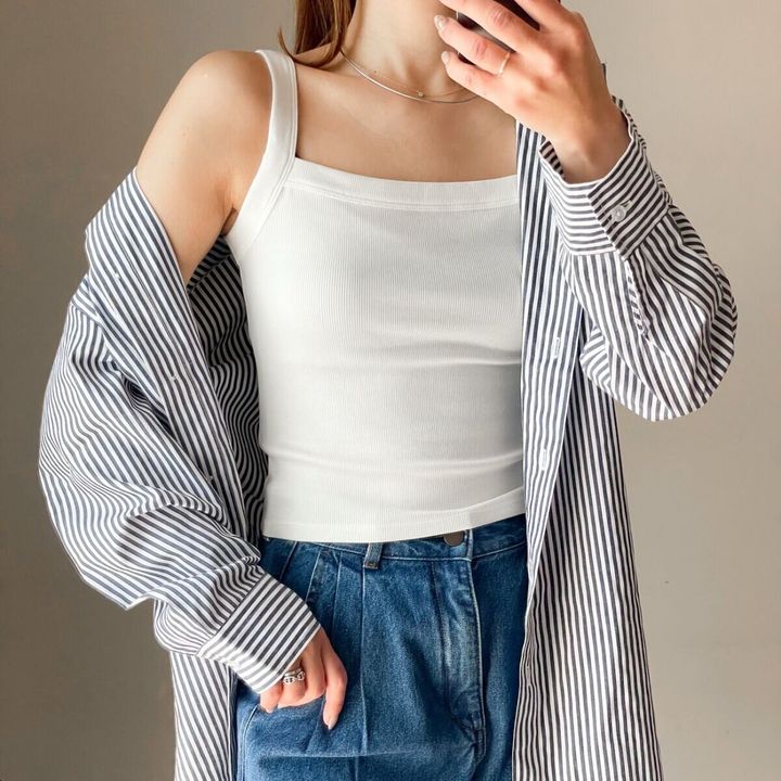 GUコットンブレンドスクエアネックキャミソール OFFWHITE