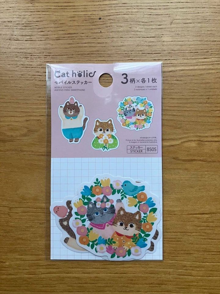 DAISO(ダイソー)：モバイルステッカー(猫文具、C)