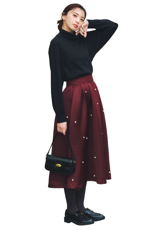 【毎日コーデ】レディなパール付きスカート♡×ミニマルニットでさっぱりと