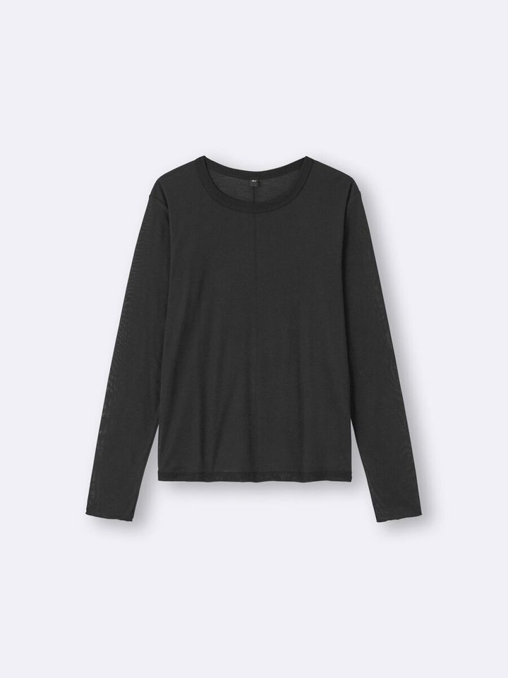 ソフトシアークルーネックT長袖／09 BLACK