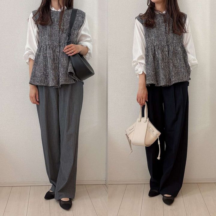 ユニクロGUタックワイドパンツ比較 ツイードジレ