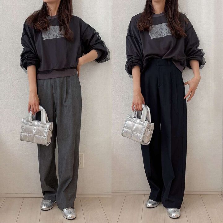 ユニクロGUタックワイドパンツ比較 チュール付スウェット