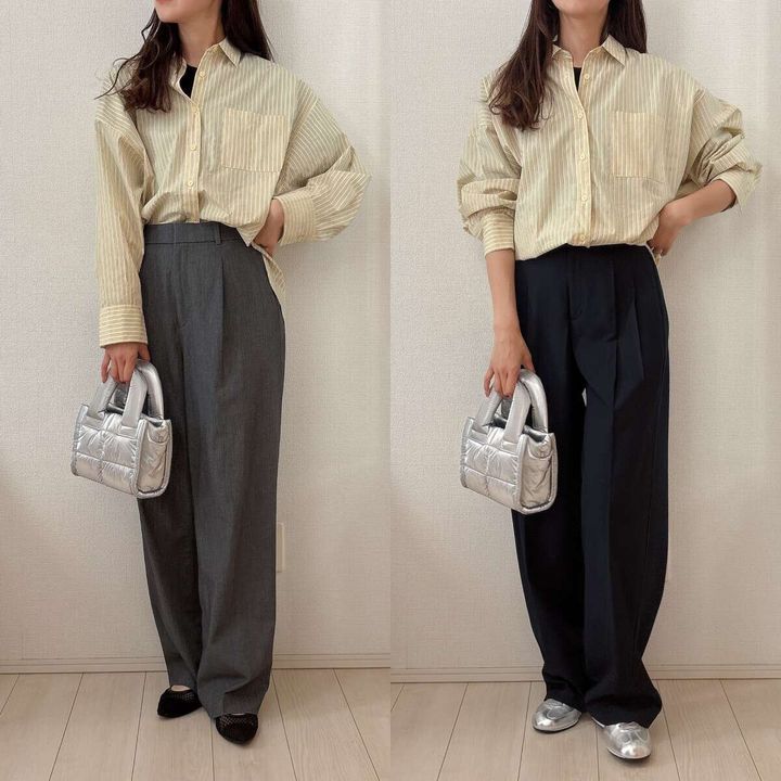 ユニクロGUタックワイドパンツ比較 オーバーサイズシャツ