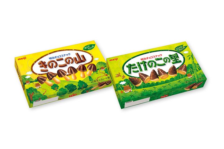 人気の準チョコレート菓子「きのこの山」「たけのこの里」／明治の公式サイトから引用