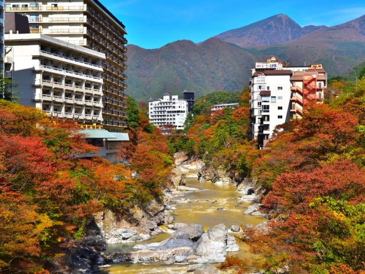 栃木県日光市の鬼怒川温泉は、江戸時代に発見された由緒ある温泉地です。鬼怒川の渓谷美を望むようにホテルが立ち並び、アルカリ性単純温泉の優しい湯が特徴です。都心からのアクセスも良く周辺観光も充実しています。