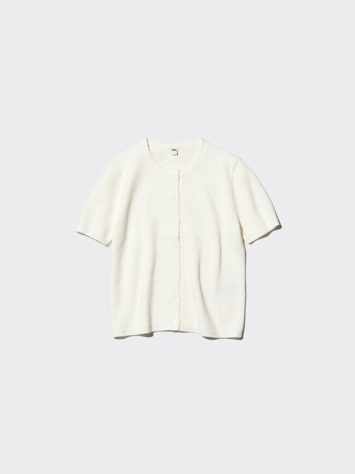 ユニクロのスカラップクルーネックカーディガン