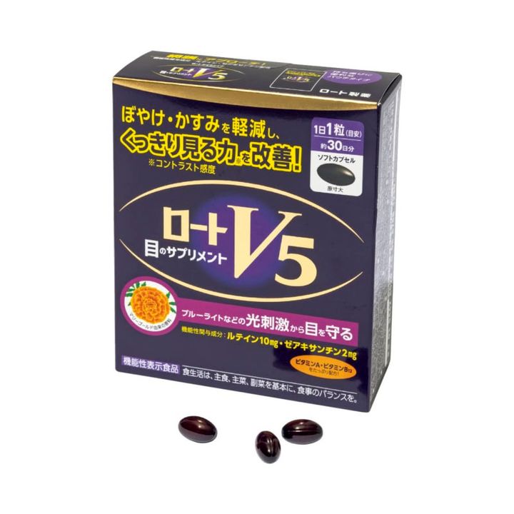 目のぼやけ・かすみを軽減し、ブルーライトから目を守るルテインやゼアキサンチンを配合。[機能性表示食品] 30粒 ￥1,944〈編集部調べ〉（ロート製薬）