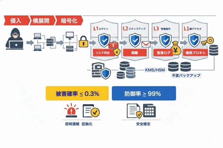 サーバー攻撃対策のL1〜L3多層防御フロー図