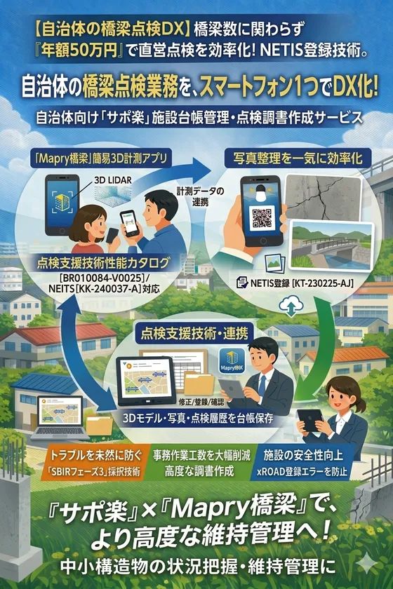 サポ楽×Mapry橋梁の橋梁点検DXサービス概要図