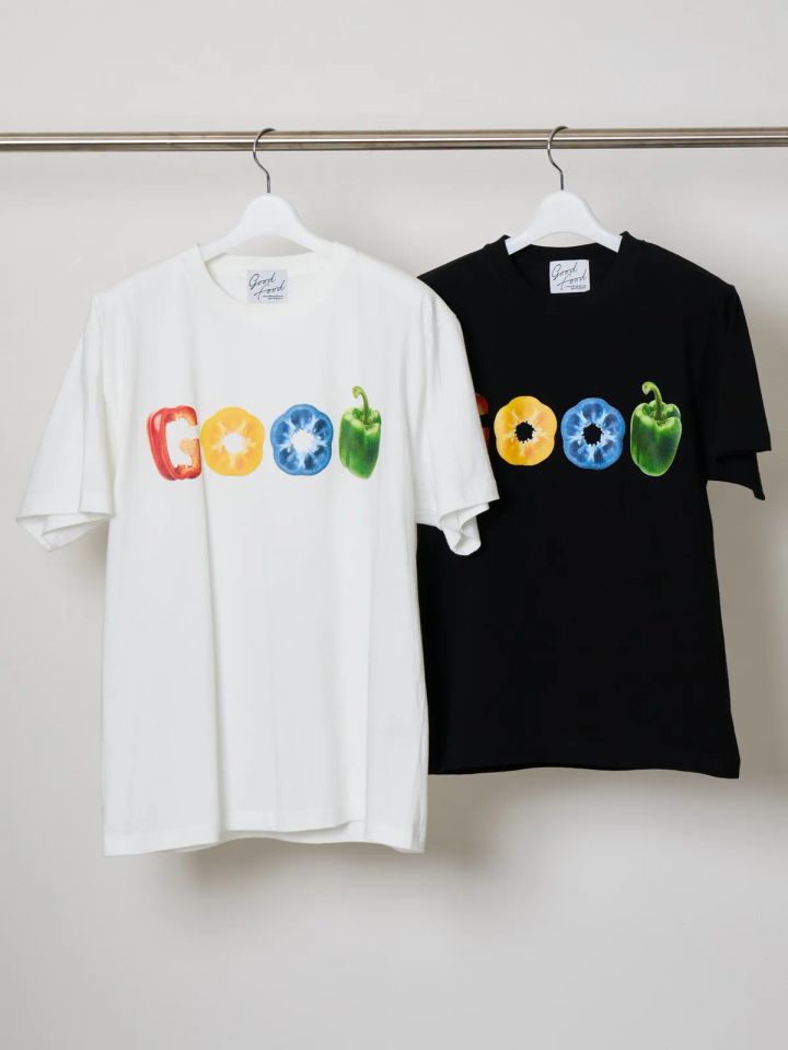 パプリカ断面GOODロゴTシャツの白・黒2色展開