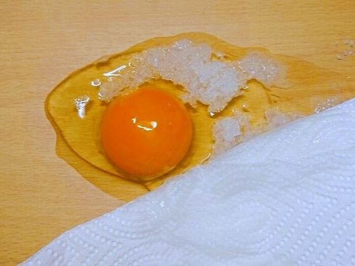 「生卵を落としちゃった…」そんな時はしばらく放置するのが正解！？驚きの掃除術を試してみた結果