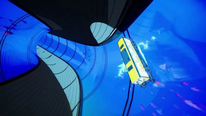 海中トンネルを電車が飛行するステージ