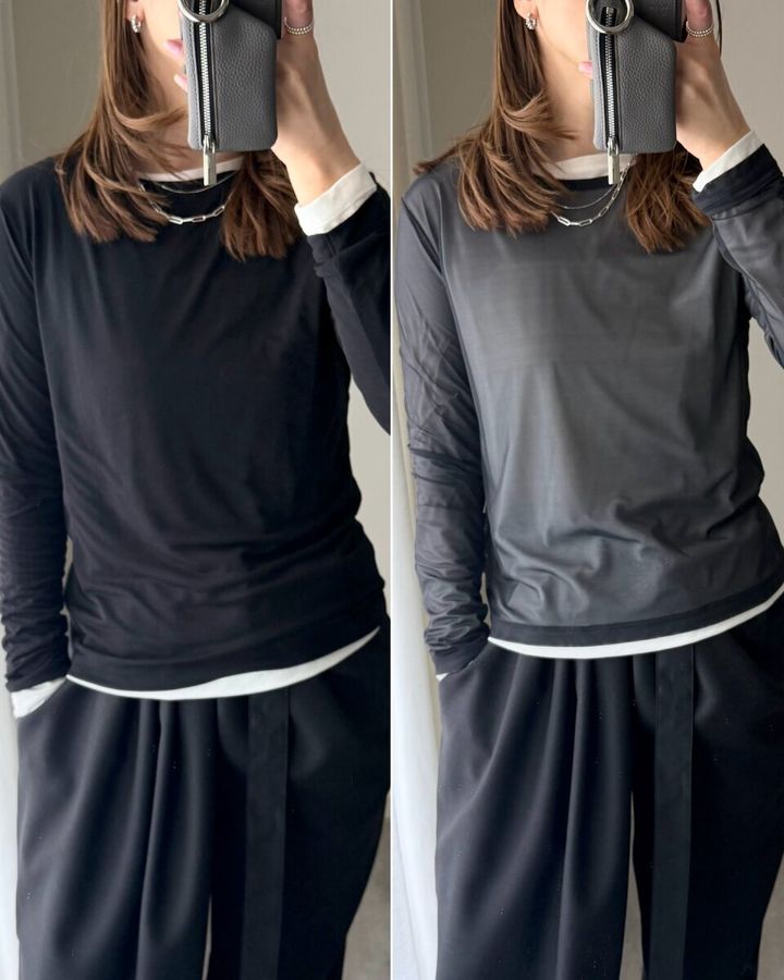 ユニクロのシアーTとシアーメッシュクルーネックT着用2