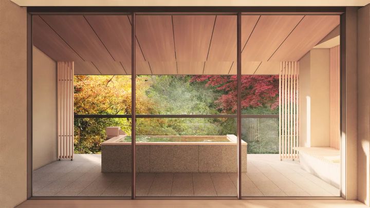 室内から望む客室露天風呂