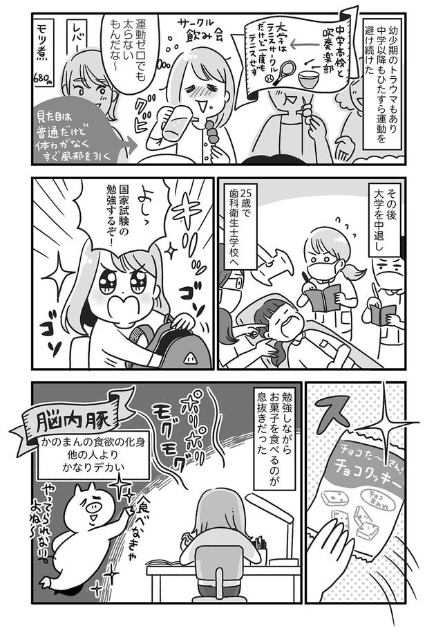 勉強しながらお菓子を食べて息抜き （C）かのまん、あきばさやか／KADOKAWA